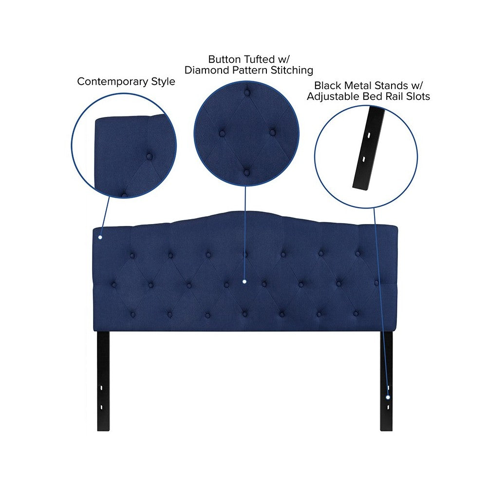 Cambridge Tufted Upholstered Queen Size Headboard in Navy Fabric