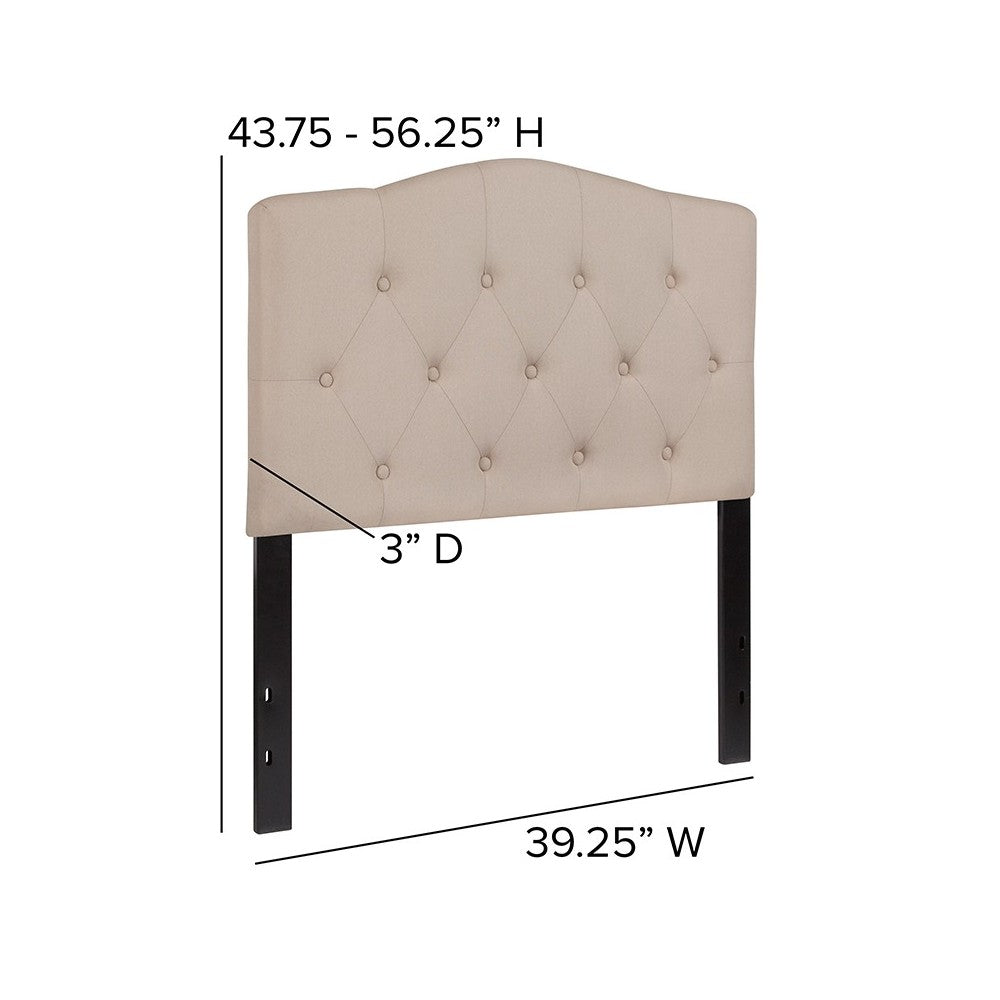 Cambridge Tufted Upholstered Twin Size Headboard in Beige Fabric