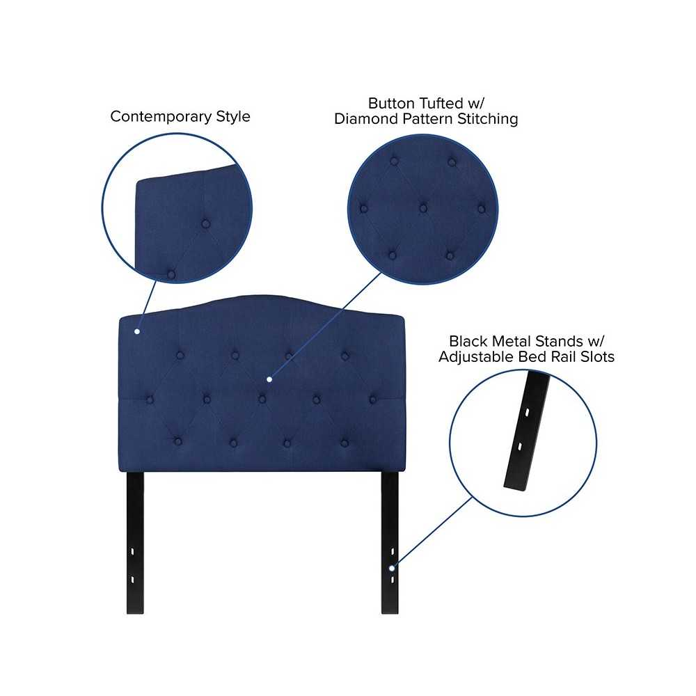 Cambridge Tufted Upholstered Twin Size Headboard in Navy Fabric
