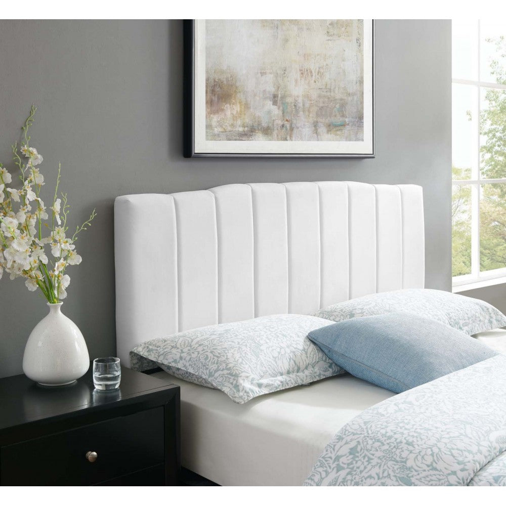 Camilla Channel Tufted King/California King Performance Velvet Headboard, White