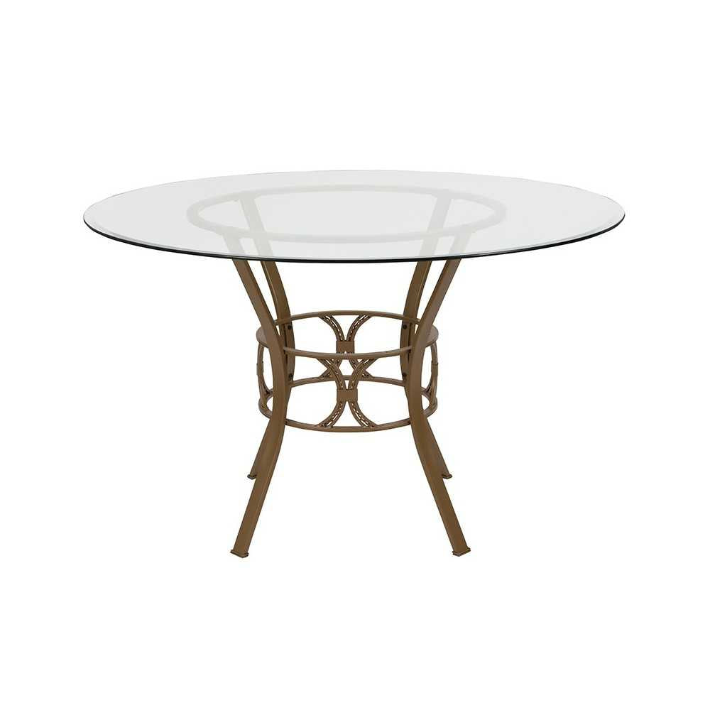 Carlisle 48'' Round Glass Dining Table with Matte Gold Metal Frame