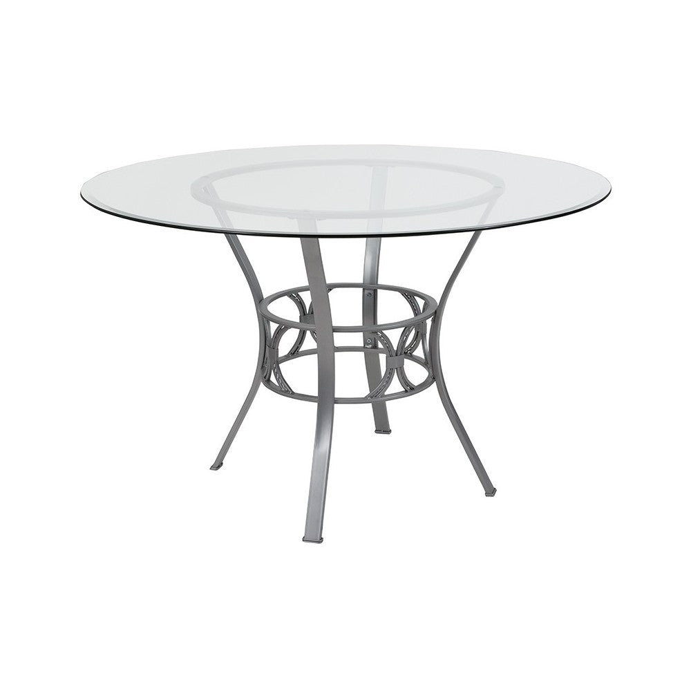 Carlisle 48'' Round Glass Dining Table with Silver Metal Frame