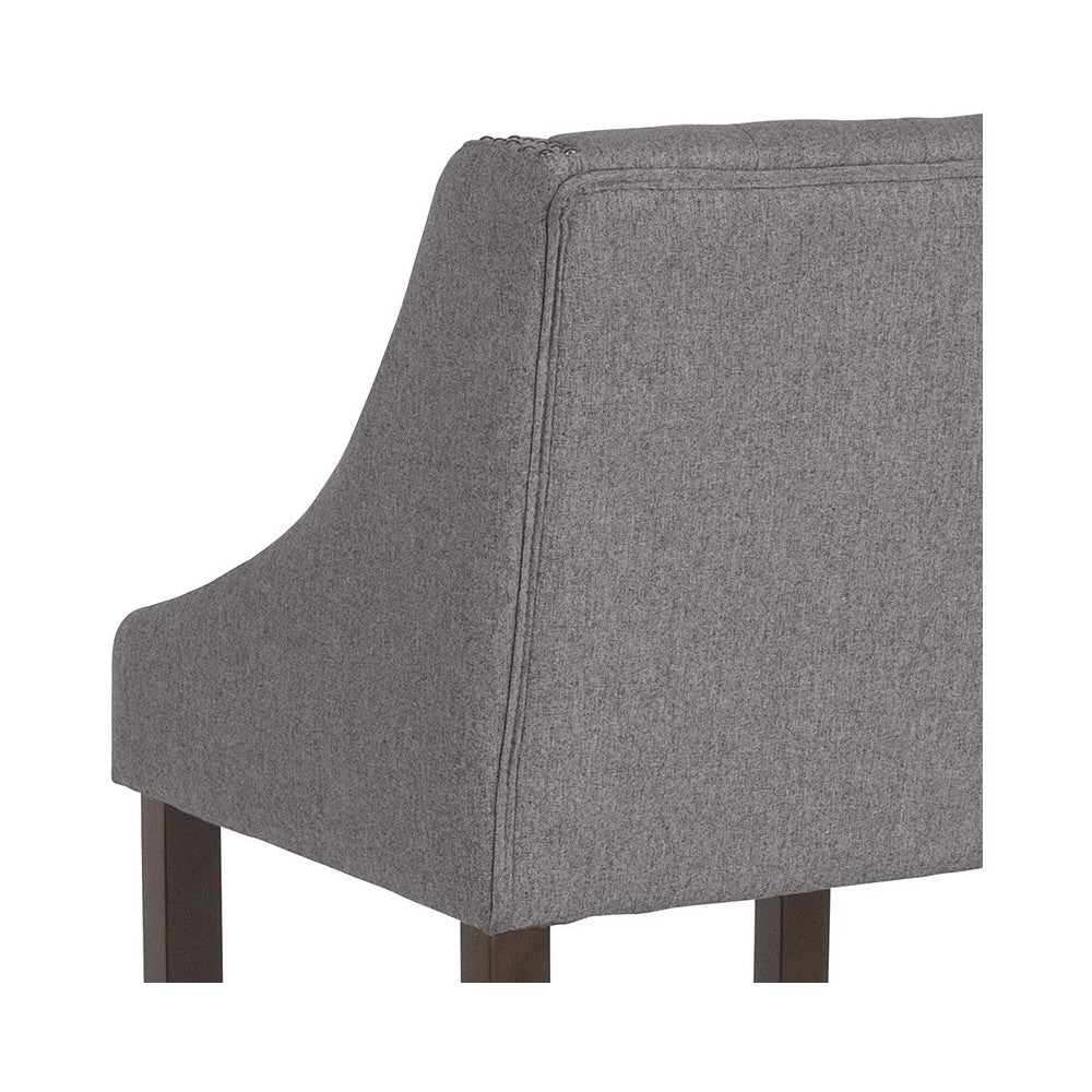 Carmel Series 24" High Transitional Tufted Walnut Counter Height Stool with Accent Nail Trim in Dark Gray Fabric