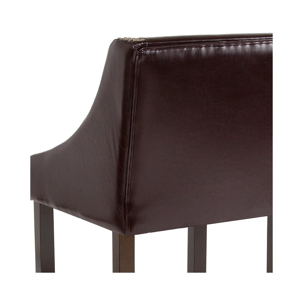 Carmel Series 24" High Transitional Walnut Counter Height Stool with Accent Nail Trim in Brown LeatherSoft