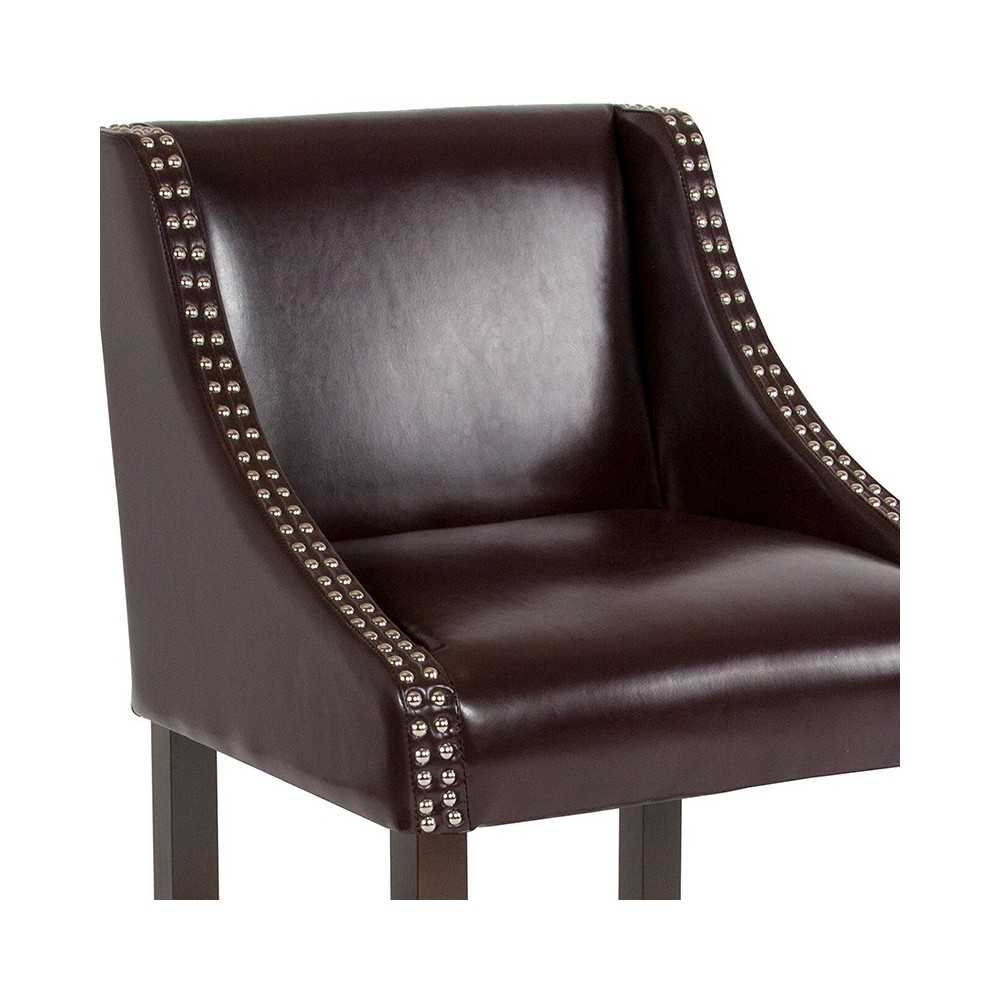 Carmel Series 24" High Transitional Walnut Counter Height Stool with Accent Nail Trim in Brown LeatherSoft