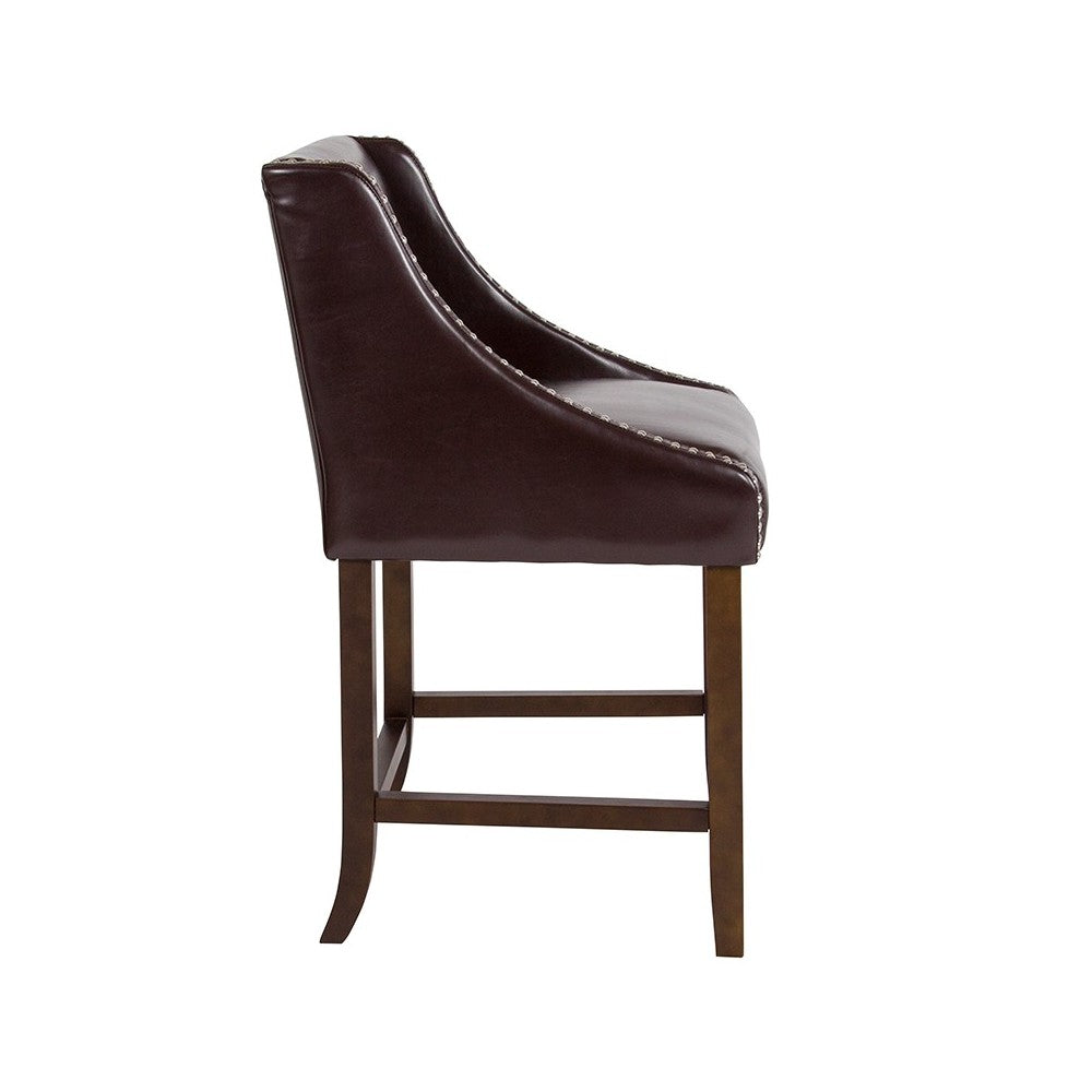 Carmel Series 24" High Transitional Walnut Counter Height Stool with Accent Nail Trim in Brown LeatherSoft