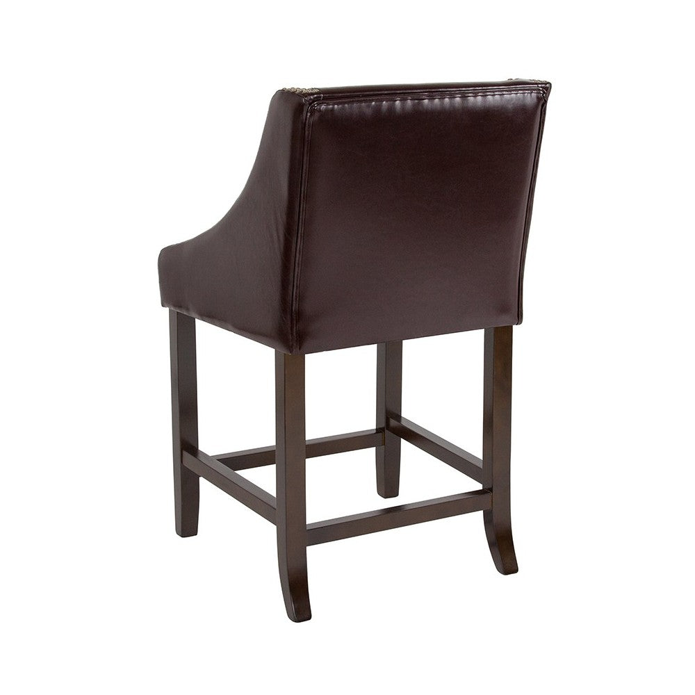 Carmel Series 24" High Transitional Walnut Counter Height Stool with Accent Nail Trim in Brown LeatherSoft