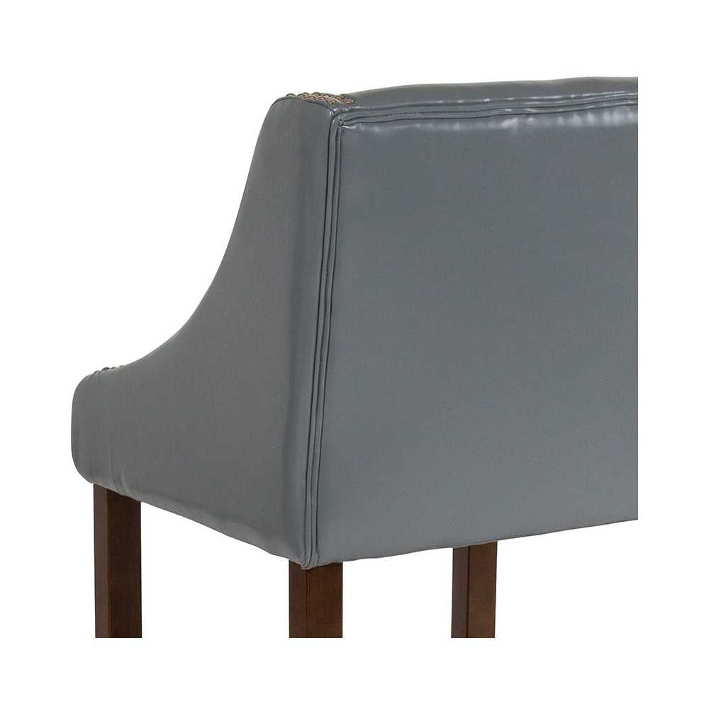 Carmel Series 24" High Transitional Walnut Counter Height Stool with Accent Nail Trim in Light Gray LeatherSoft