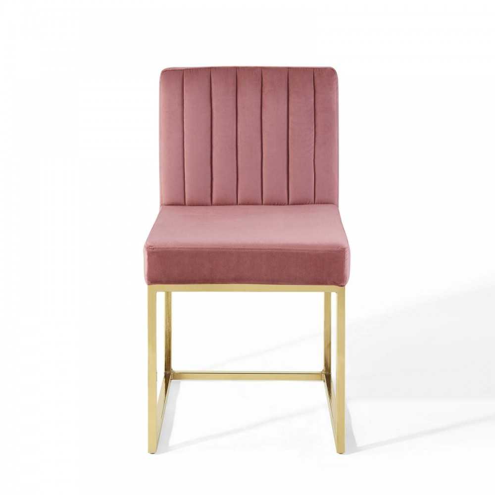 Carriage Channel Tufted Sled Base Performance Velvet Dining Chair, Gold Dusty Rose