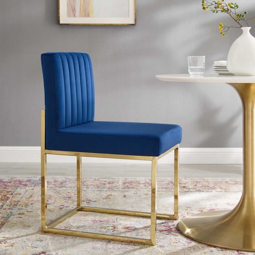 Carriage Channel Tufted Sled Base Performance Velvet Dining Chair, Gold Navy