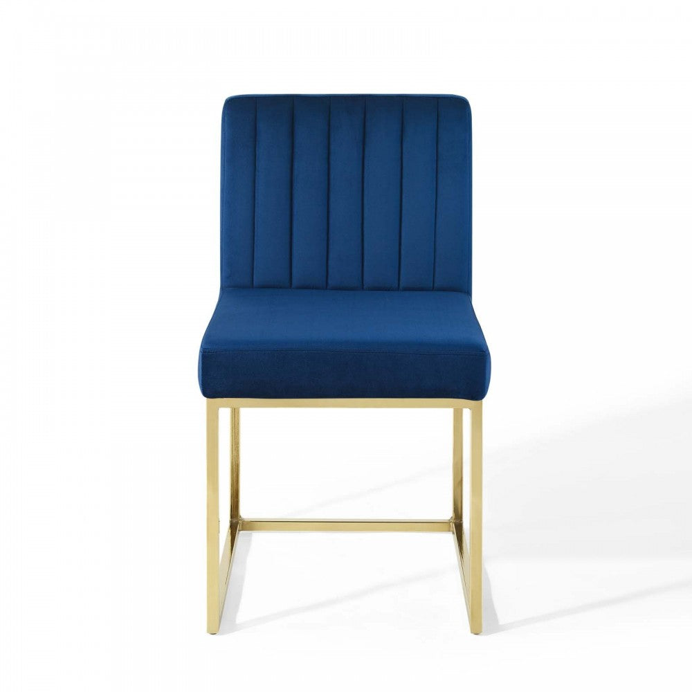 Carriage Channel Tufted Sled Base Performance Velvet Dining Chair, Gold Navy