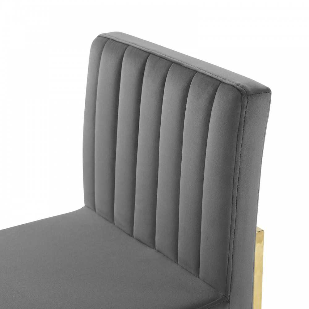 Carriage Channel Tufted Sled Base Performance Velvet Dining Chair, Gold Charcoal