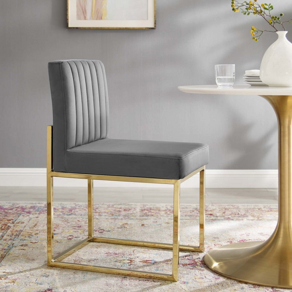 Carriage Channel Tufted Sled Base Performance Velvet Dining Chair, Gold Charcoal