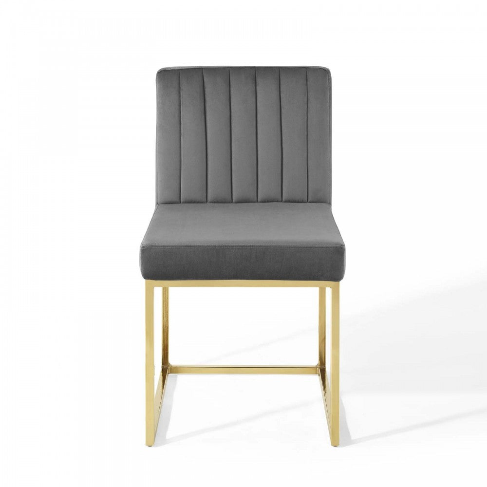 Carriage Channel Tufted Sled Base Performance Velvet Dining Chair, Gold Charcoal