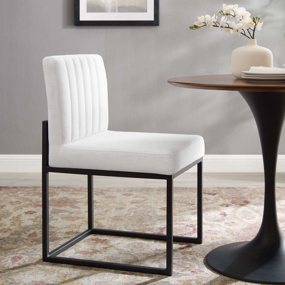 Carriage Channel Tufted Sled Base Upholstered Fabric Dining Chair, Black White
