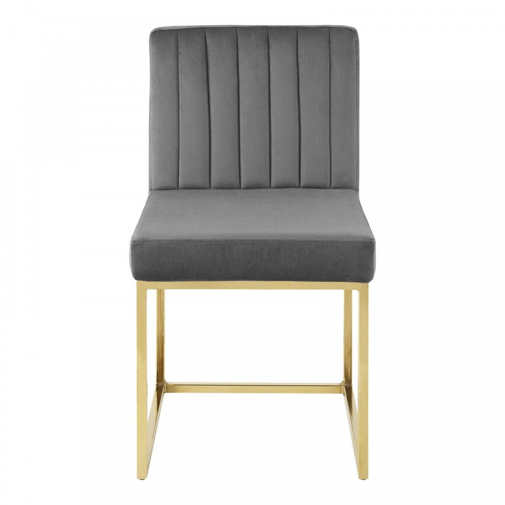 Carriage Dining Chair Performance Velvet Set of 2, Gold Charcoal