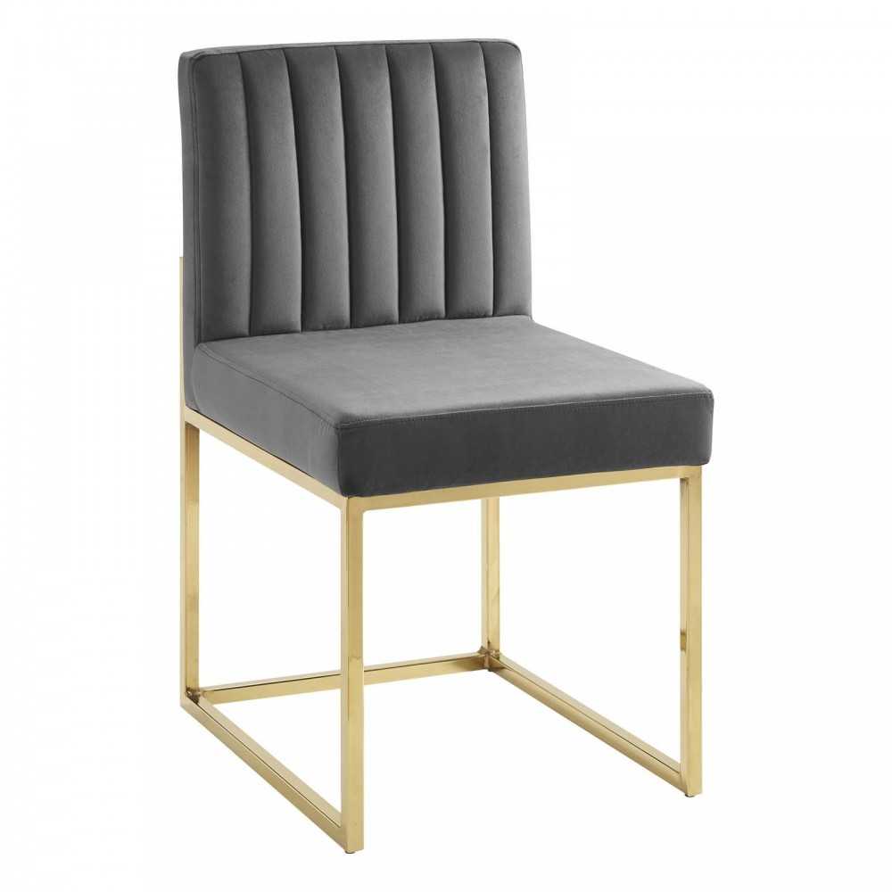 Carriage Dining Chair Performance Velvet Set of 2, Gold Charcoal