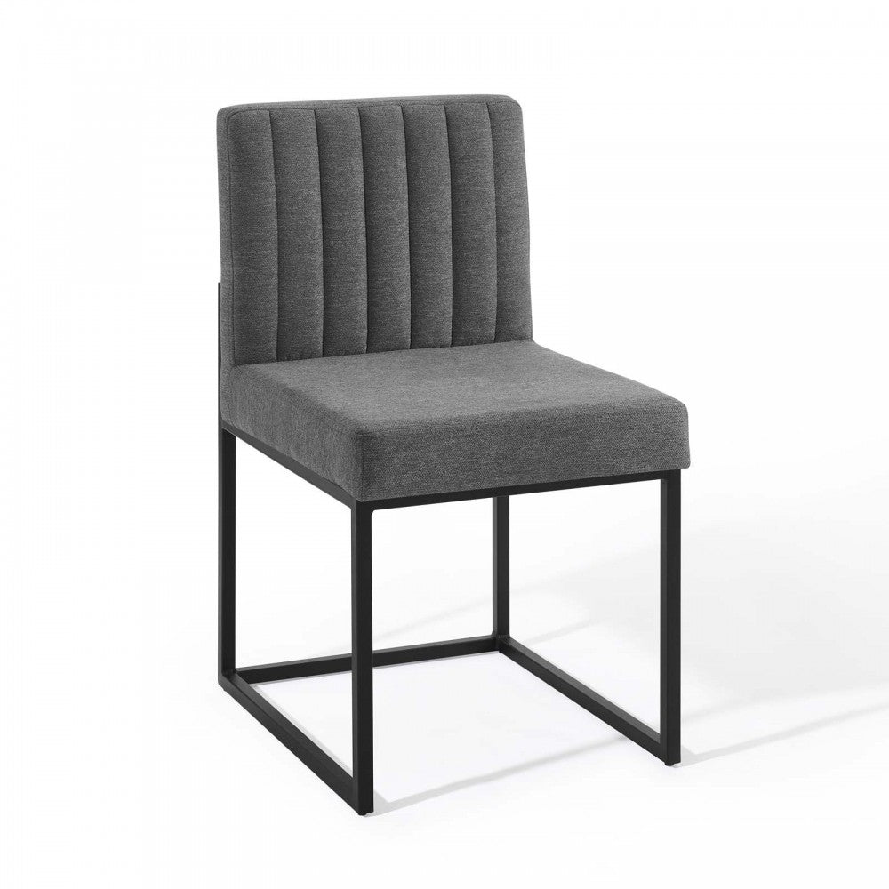 Carriage Dining Chair Upholstered Fabric Set of 2, Black Charcoal