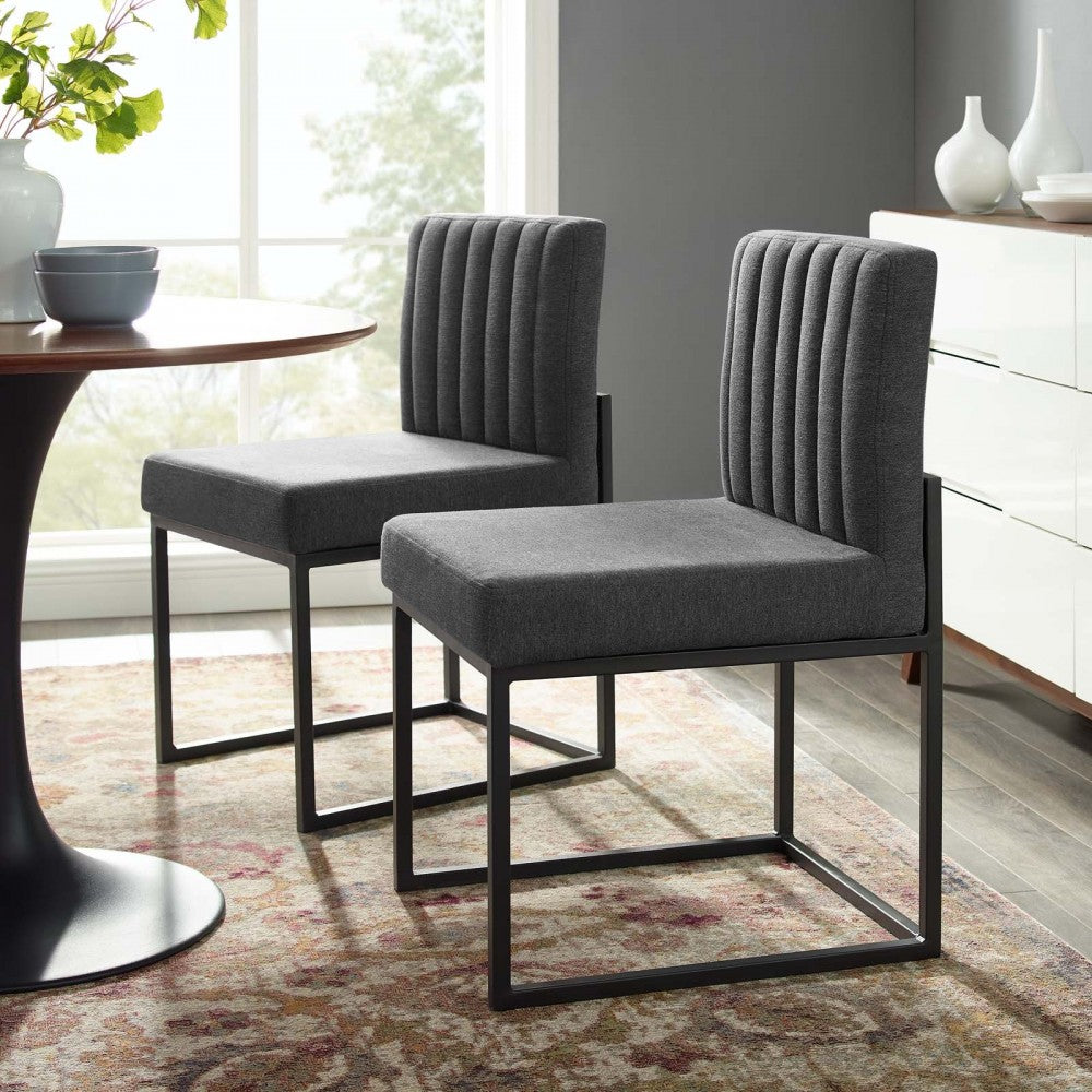 Carriage Dining Chair Upholstered Fabric Set of 2, Black Charcoal