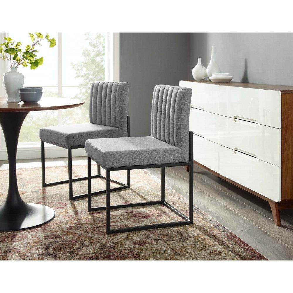 Carriage Dining Chair Upholstered Fabric Set of 2, Black Light Gray