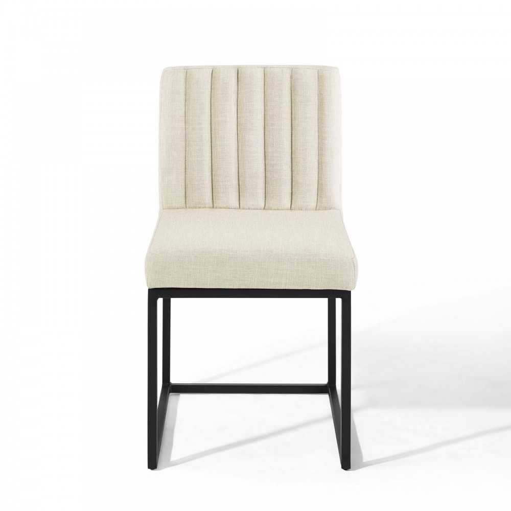 Carriage Dining Chair Upholstered Fabric Set of 2, Black Beige