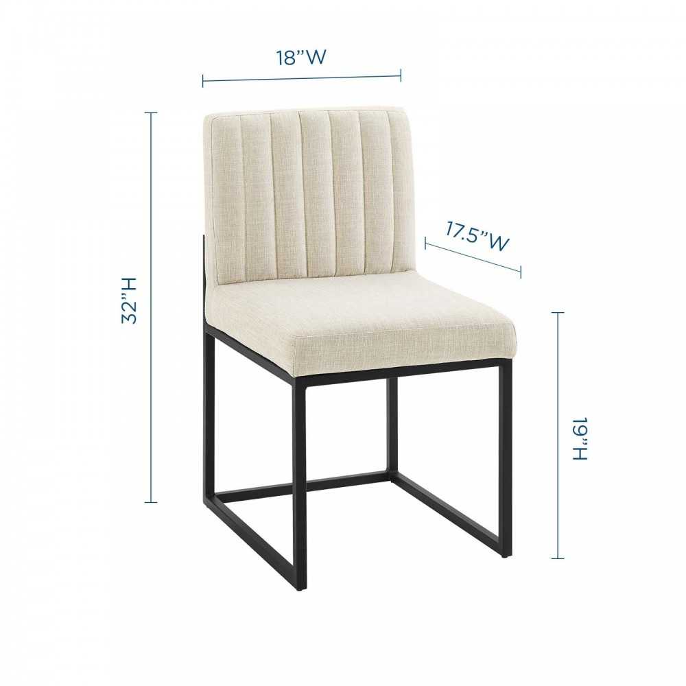 Carriage Dining Chair Upholstered Fabric Set of 2, Black Beige