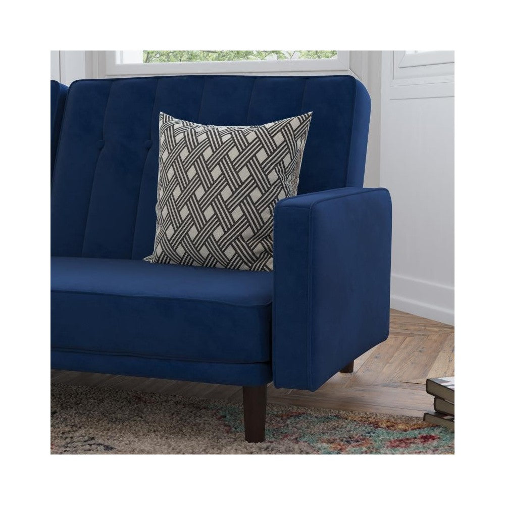 Carter Premium Tufted Split Back Navy Velvet Futon Sofa