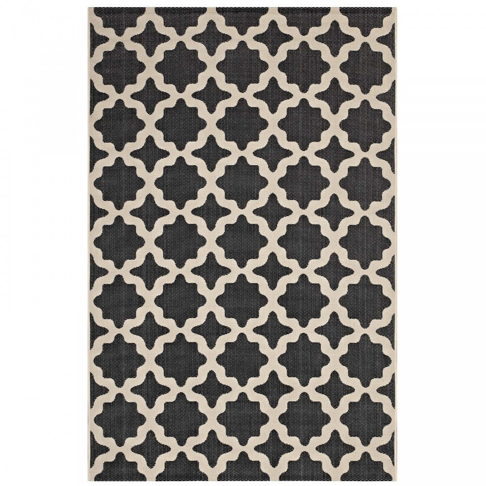 Cerelia Moroccan Trellis 5x8 Indoor and Outdoor Area Rug, Black and Beige