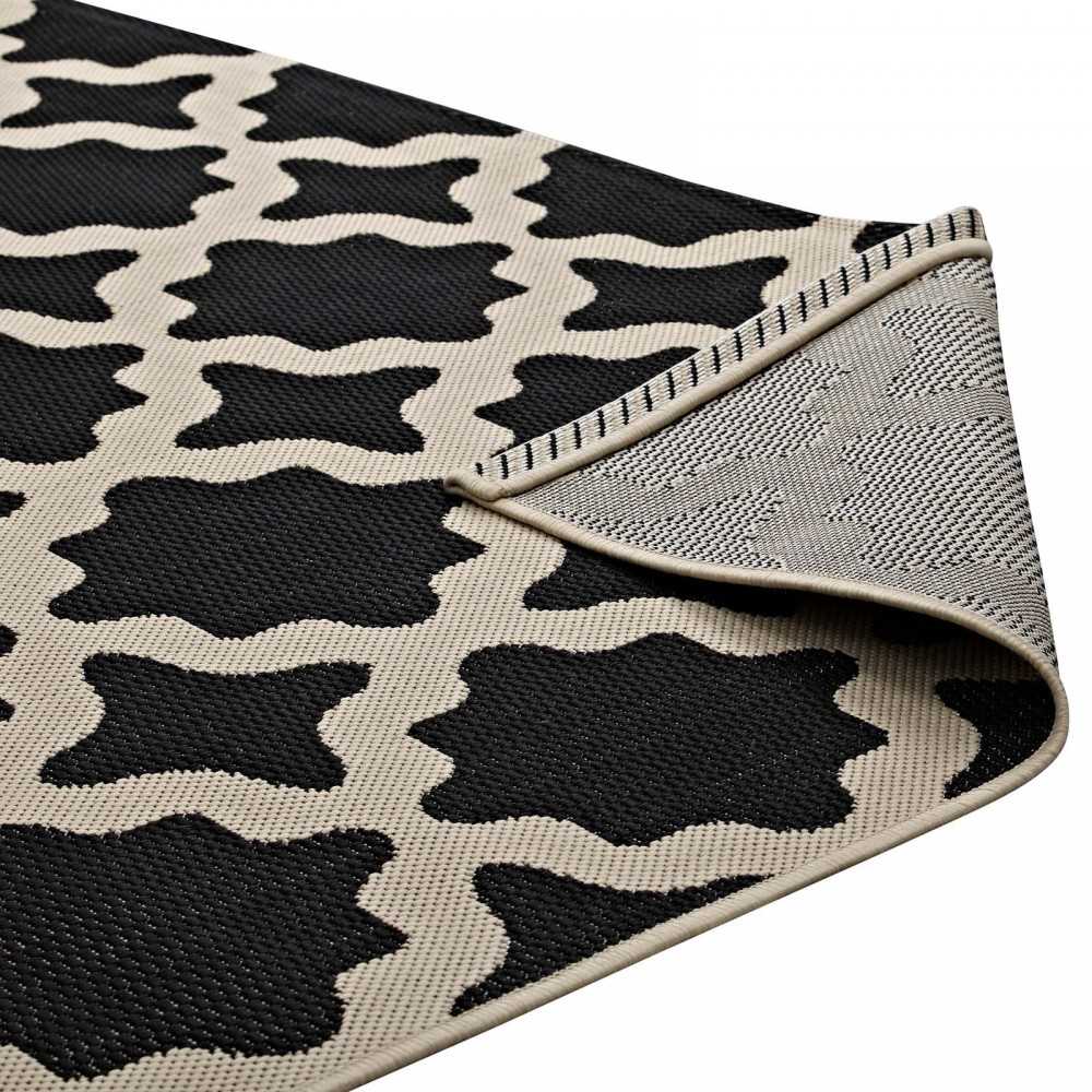 Cerelia Moroccan Trellis 5x8 Indoor and Outdoor Area Rug, Black and Beige