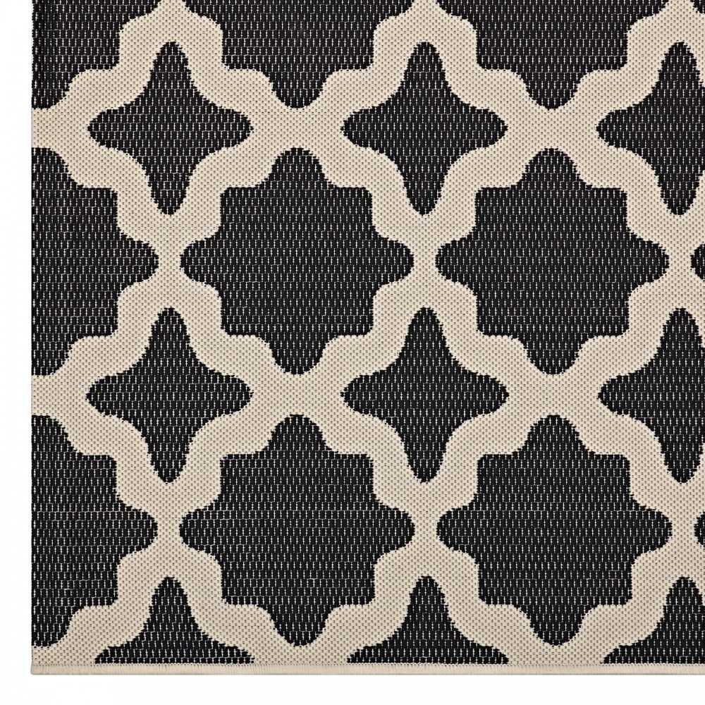 Cerelia Moroccan Trellis 5x8 Indoor and Outdoor Area Rug, Black and Beige