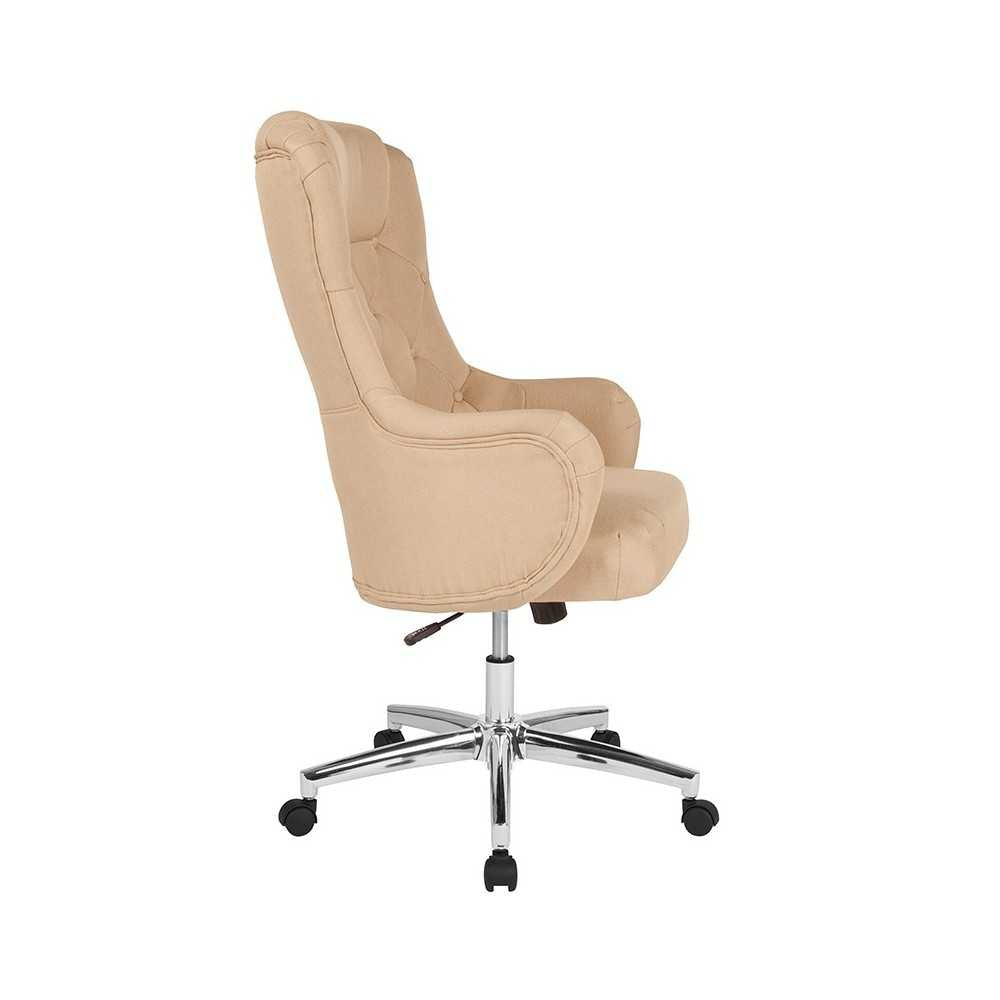 Chambord Home and Office Upholstered High Back Chair in Beige Fabric