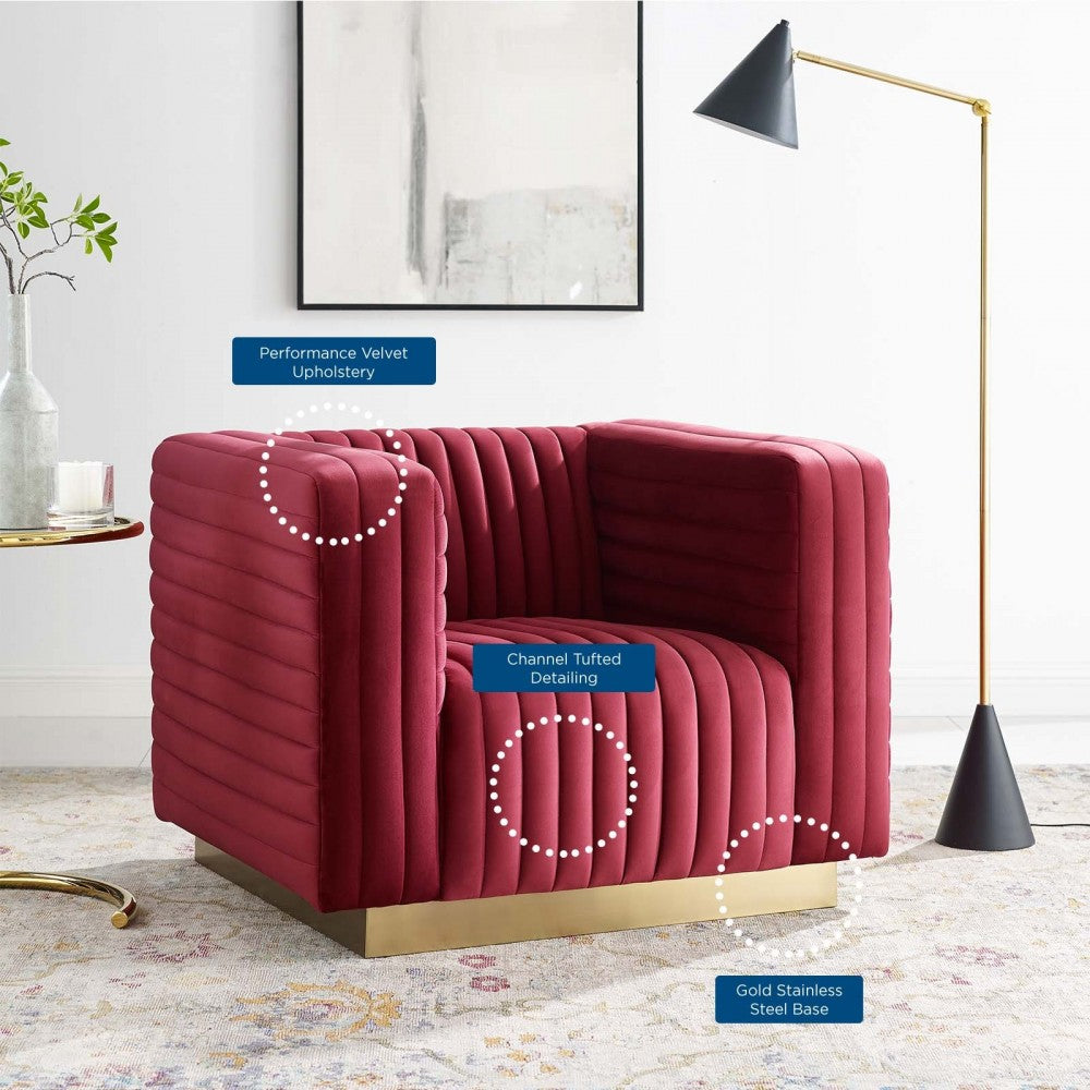 Charisma Channel Tufted Performance Velvet Accent Armchair, Maroon