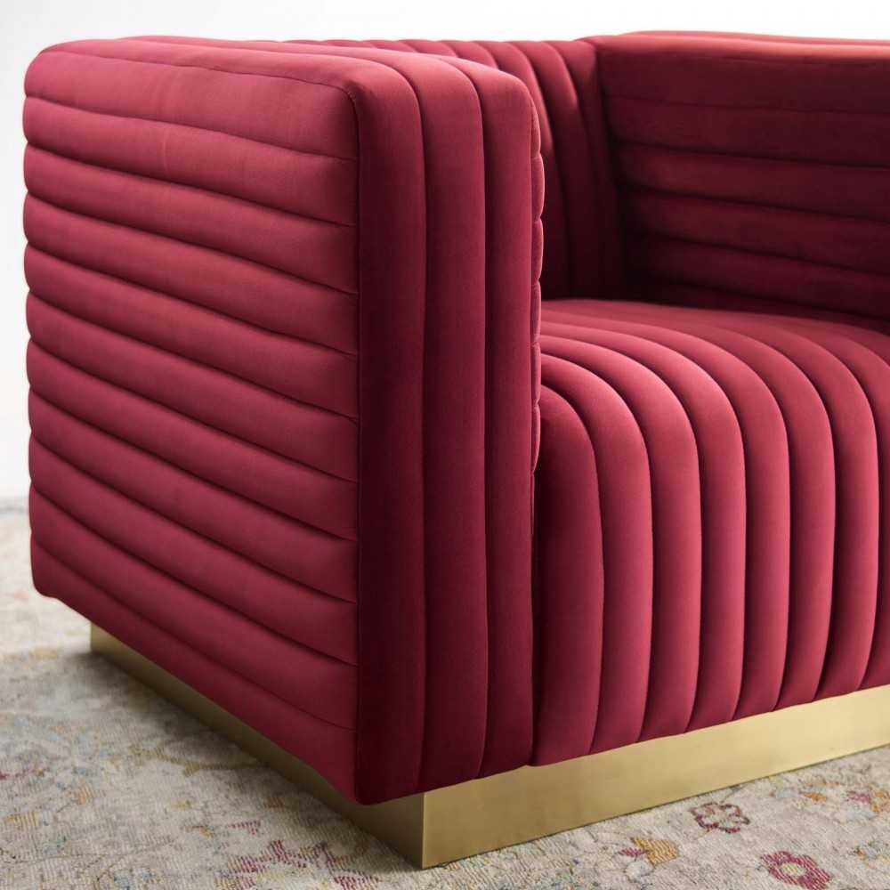 Charisma Channel Tufted Performance Velvet Accent Armchair, Maroon
