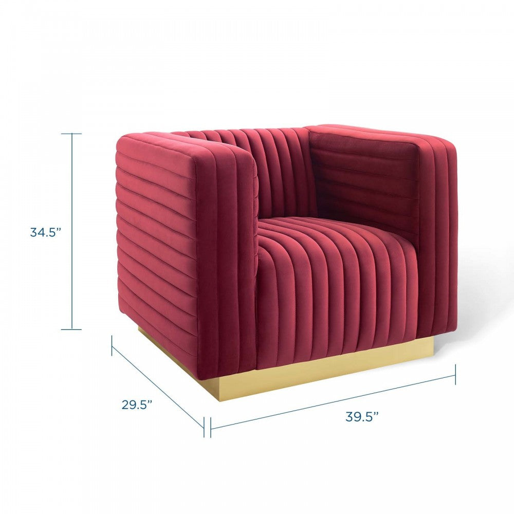 Charisma Channel Tufted Performance Velvet Accent Armchair, Maroon