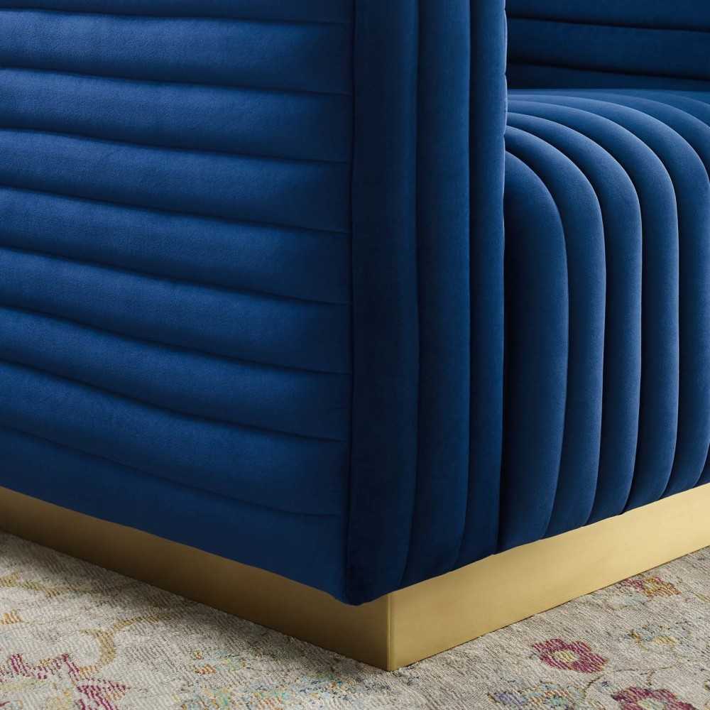Charisma Channel Tufted Performance Velvet Accent Armchair, Navy