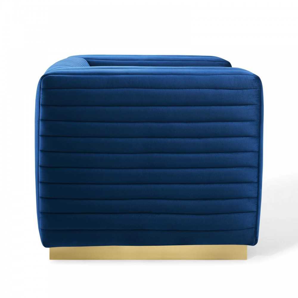 Charisma Channel Tufted Performance Velvet Accent Armchair, Navy
