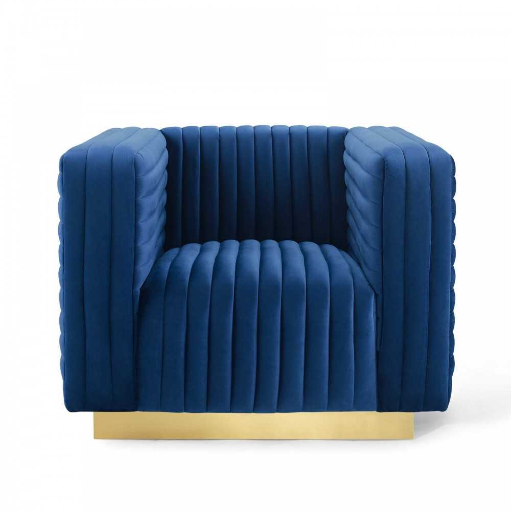 Charisma Channel Tufted Performance Velvet Accent Armchair, Navy