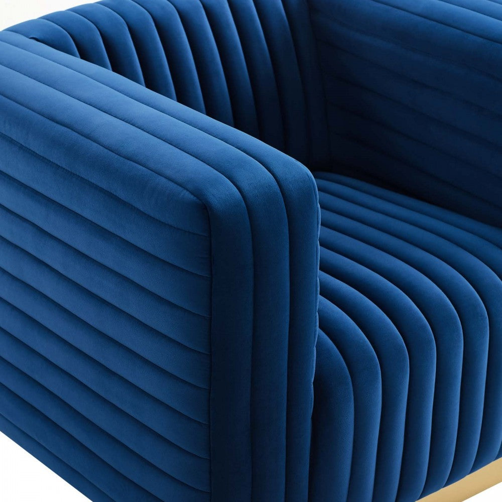 Charisma Channel Tufted Performance Velvet Accent Armchair, Navy
