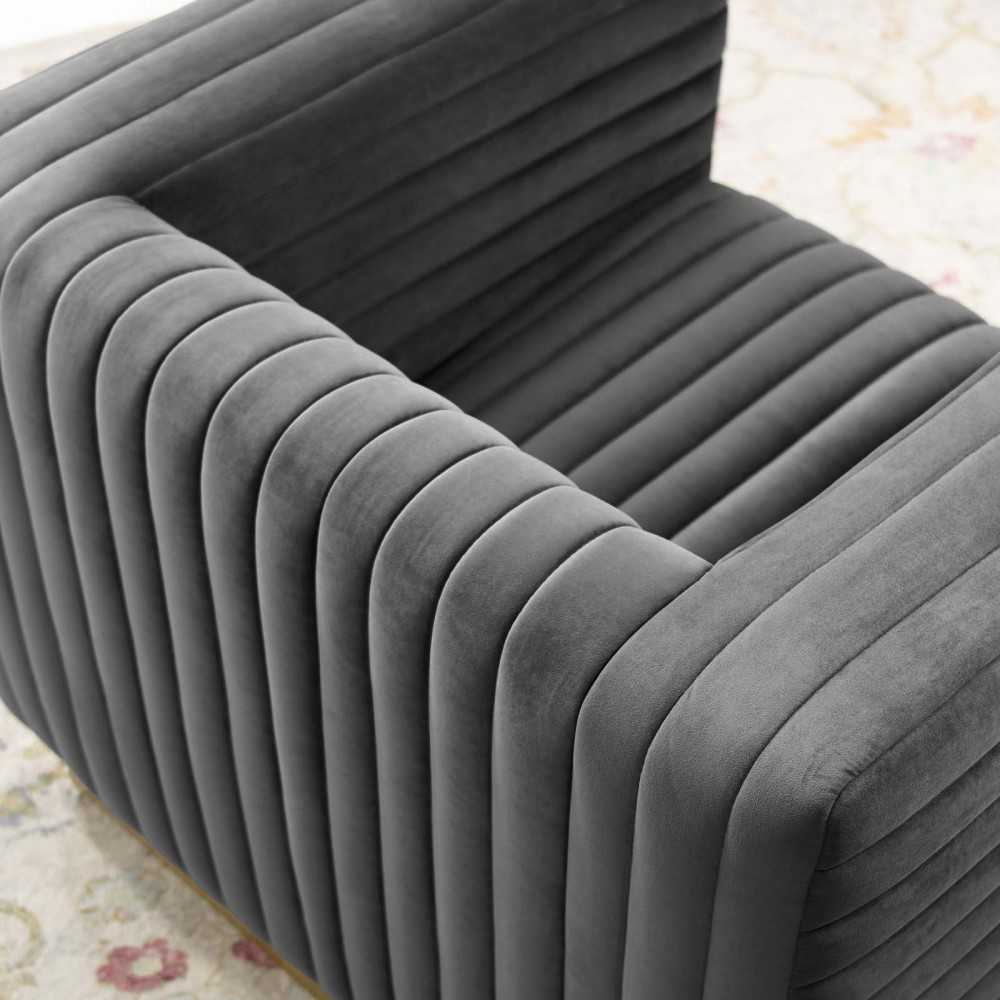 Charisma Channel Tufted Performance Velvet Accent Armchair, Charcoal