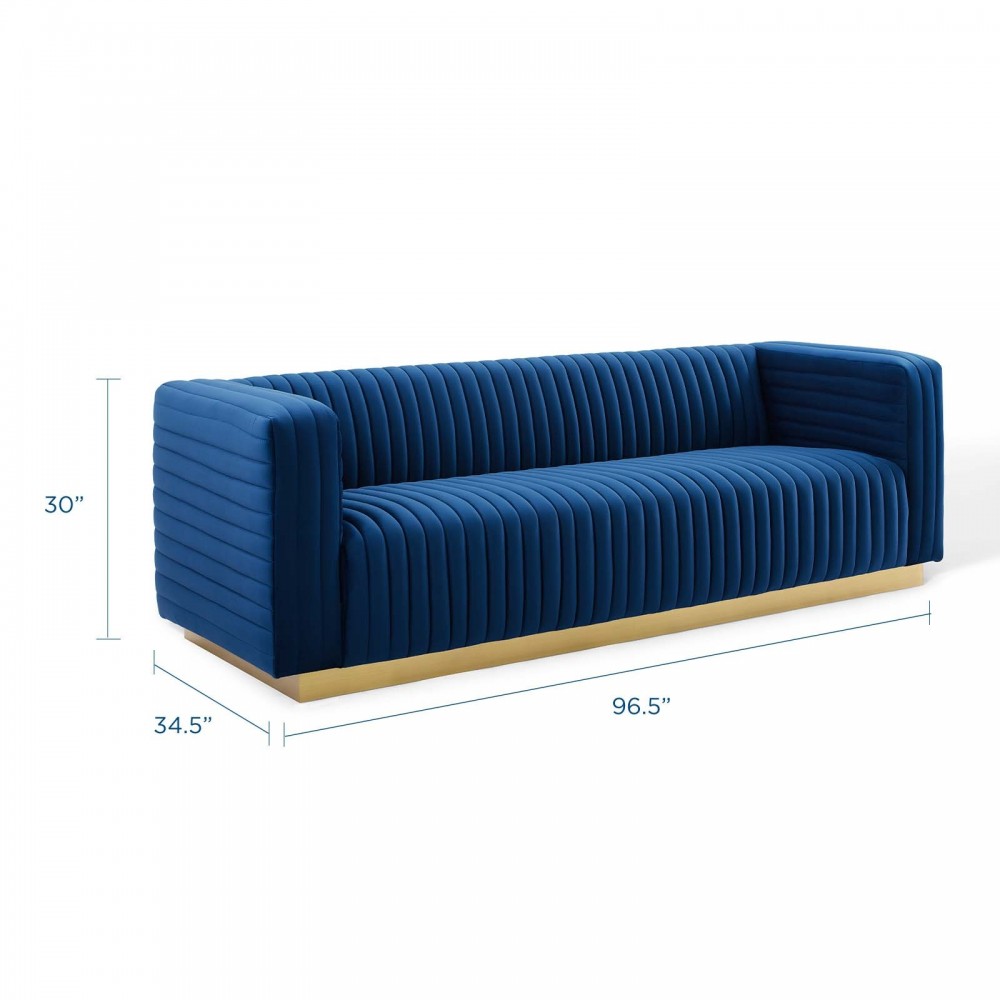 Charisma Channel Tufted Performance Velvet Living Room Sofa, Navy