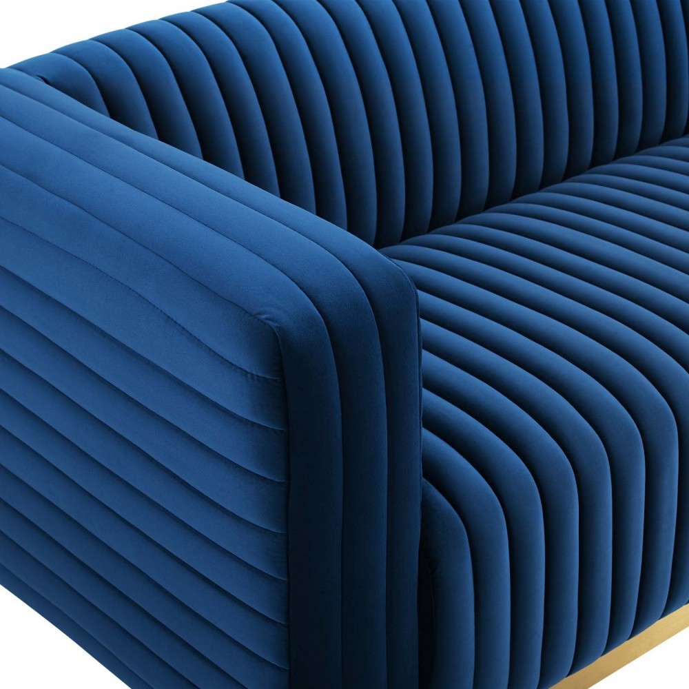 Charisma Channel Tufted Performance Velvet Living Room Sofa, Navy