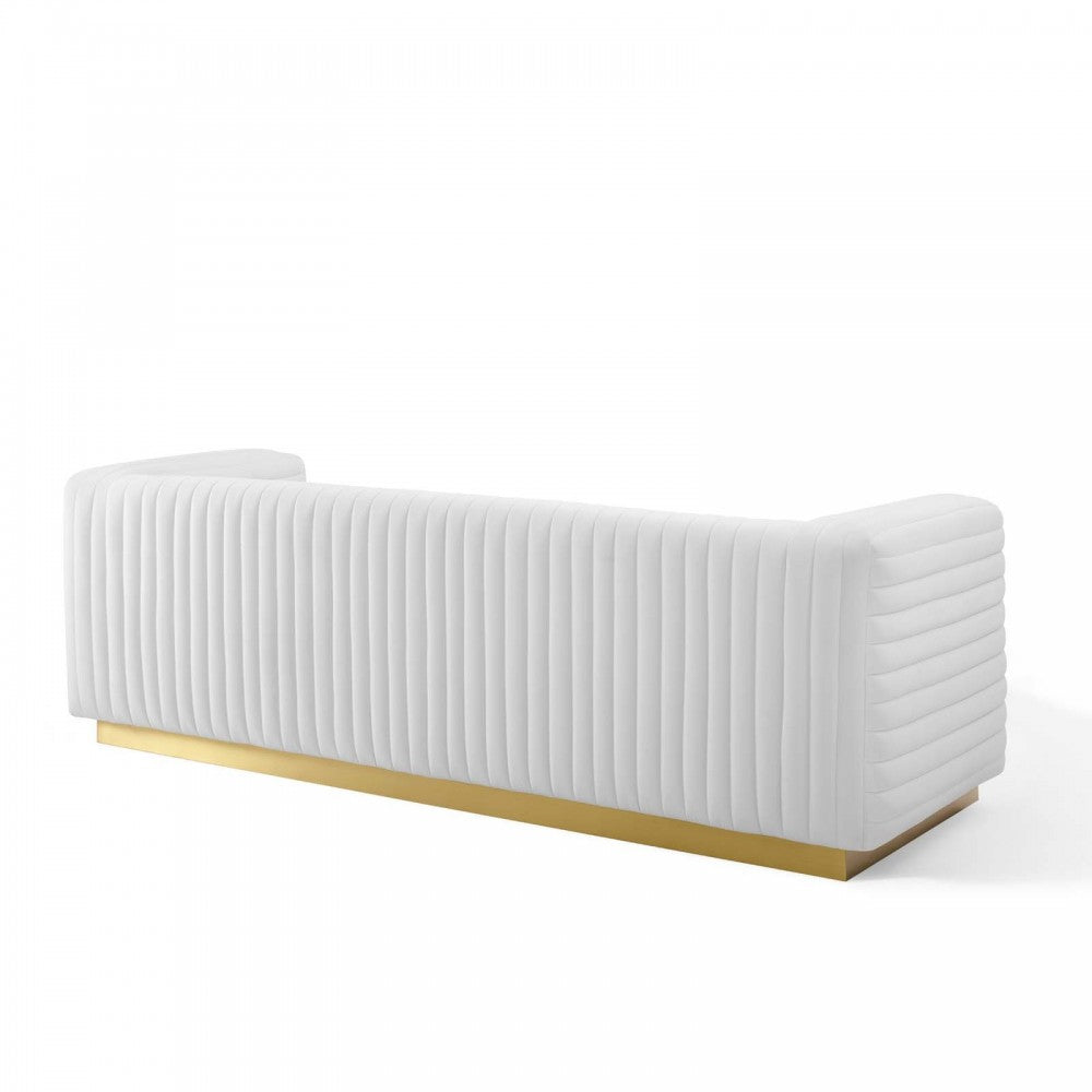 Charisma Channel Tufted Performance Velvet Living Room Sofa, White