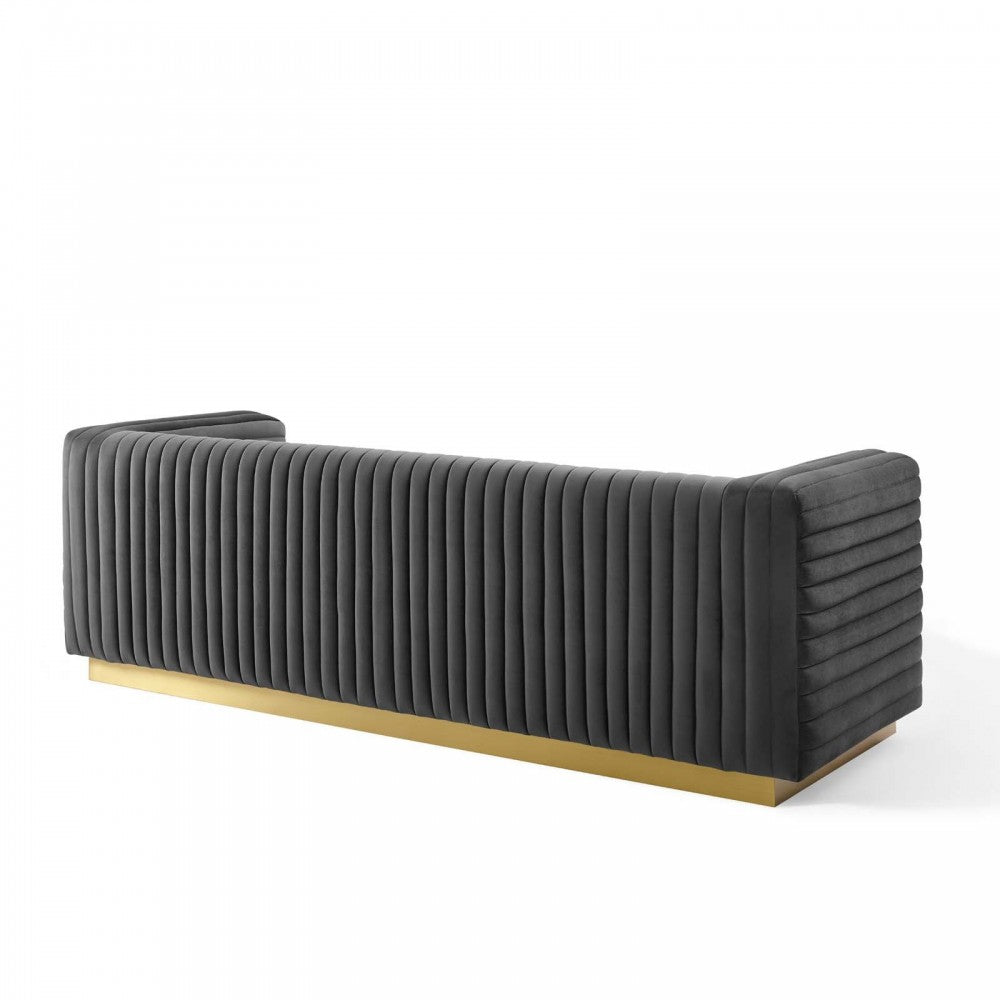 Charisma Channel Tufted Performance Velvet Living Room Sofa, Charcoal