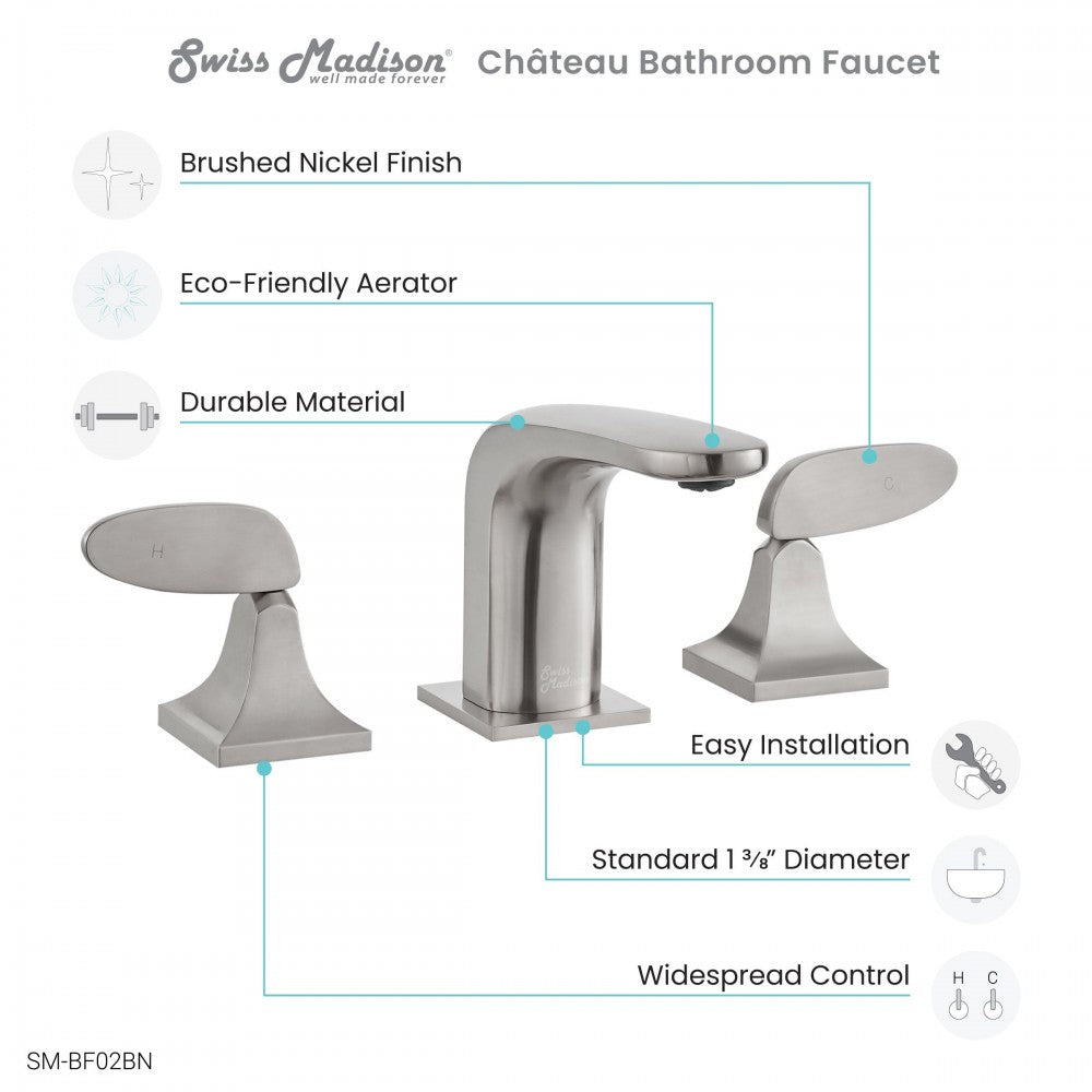 Chateau 8 in. Widespread, 2-Handle, Bathroom Faucet in Brushed Nickel