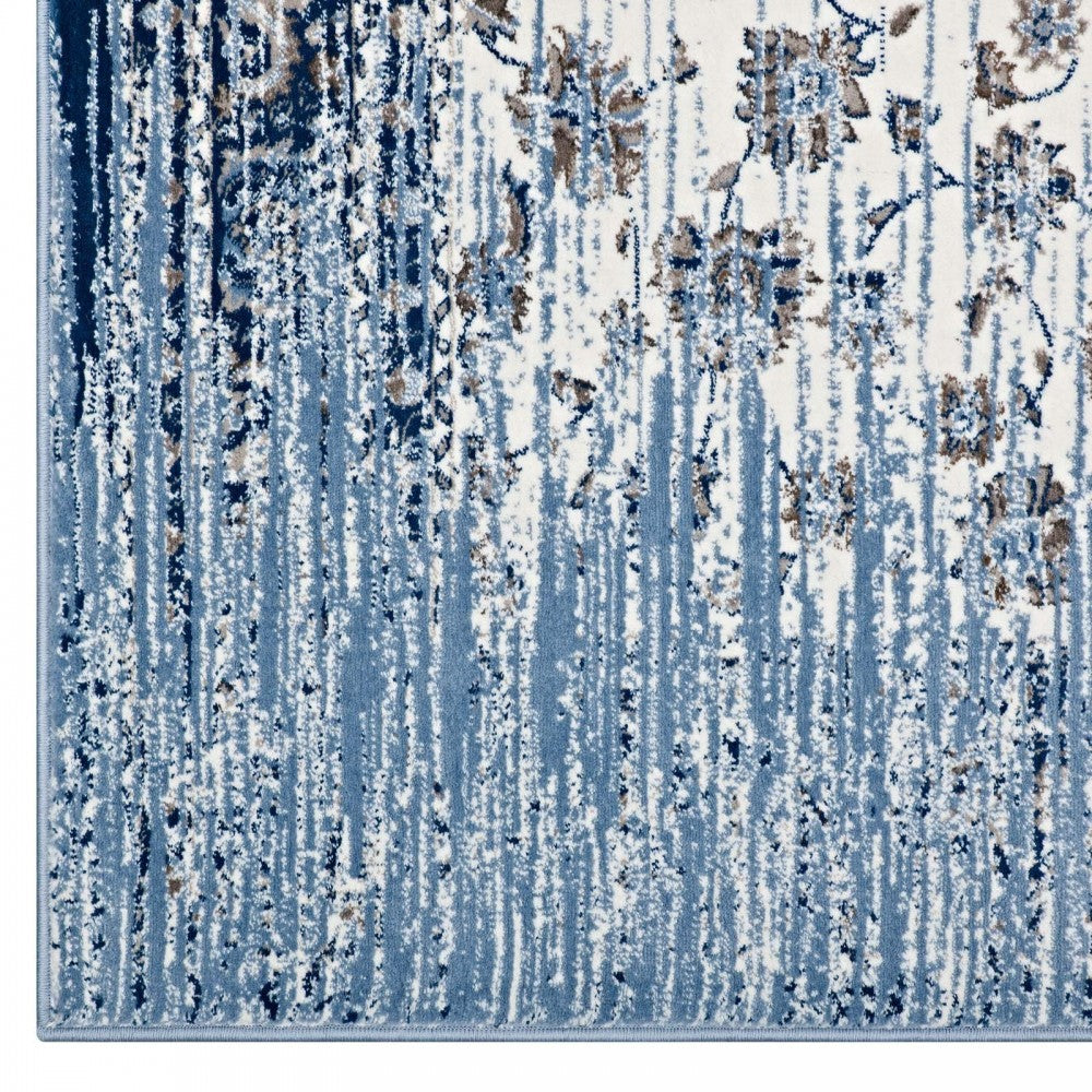 Chiara Distressed Floral Lattice Contemporary 5x8 Area Rug, Moroccan Blue and Ivory