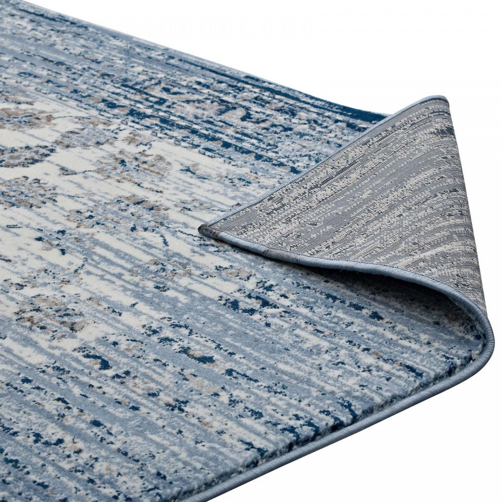 Chiara Distressed Floral Lattice Contemporary 5x8 Area Rug, Moroccan Blue and Ivory