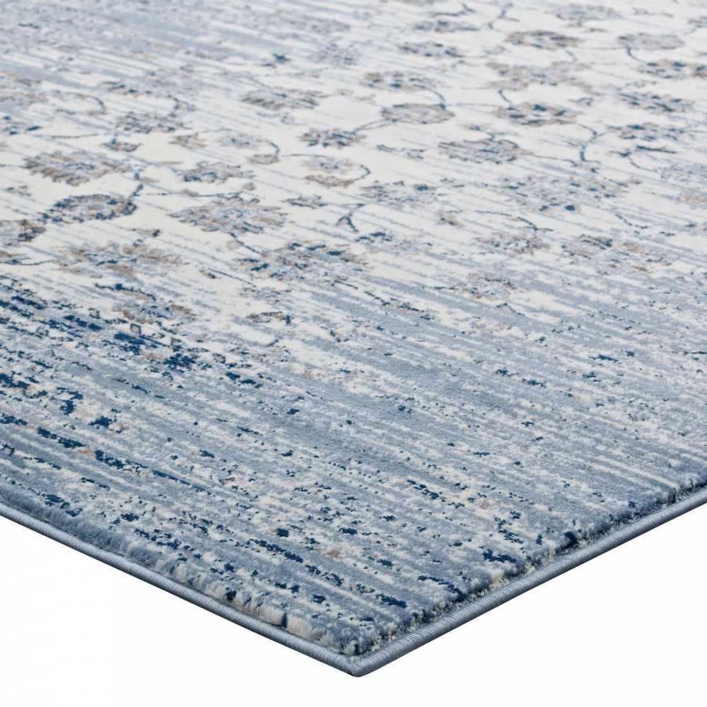 Chiara Distressed Floral Lattice Contemporary 8x10 Area Rug, Moroccan Blue and Ivory