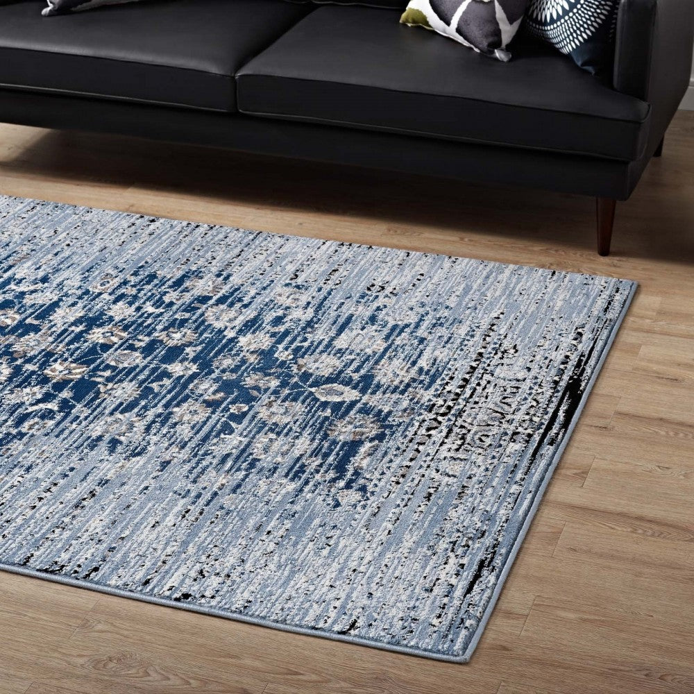 Chiara Distressed Floral Lattice Contemporary 8x10 Area Rug, Moroccan Blue
