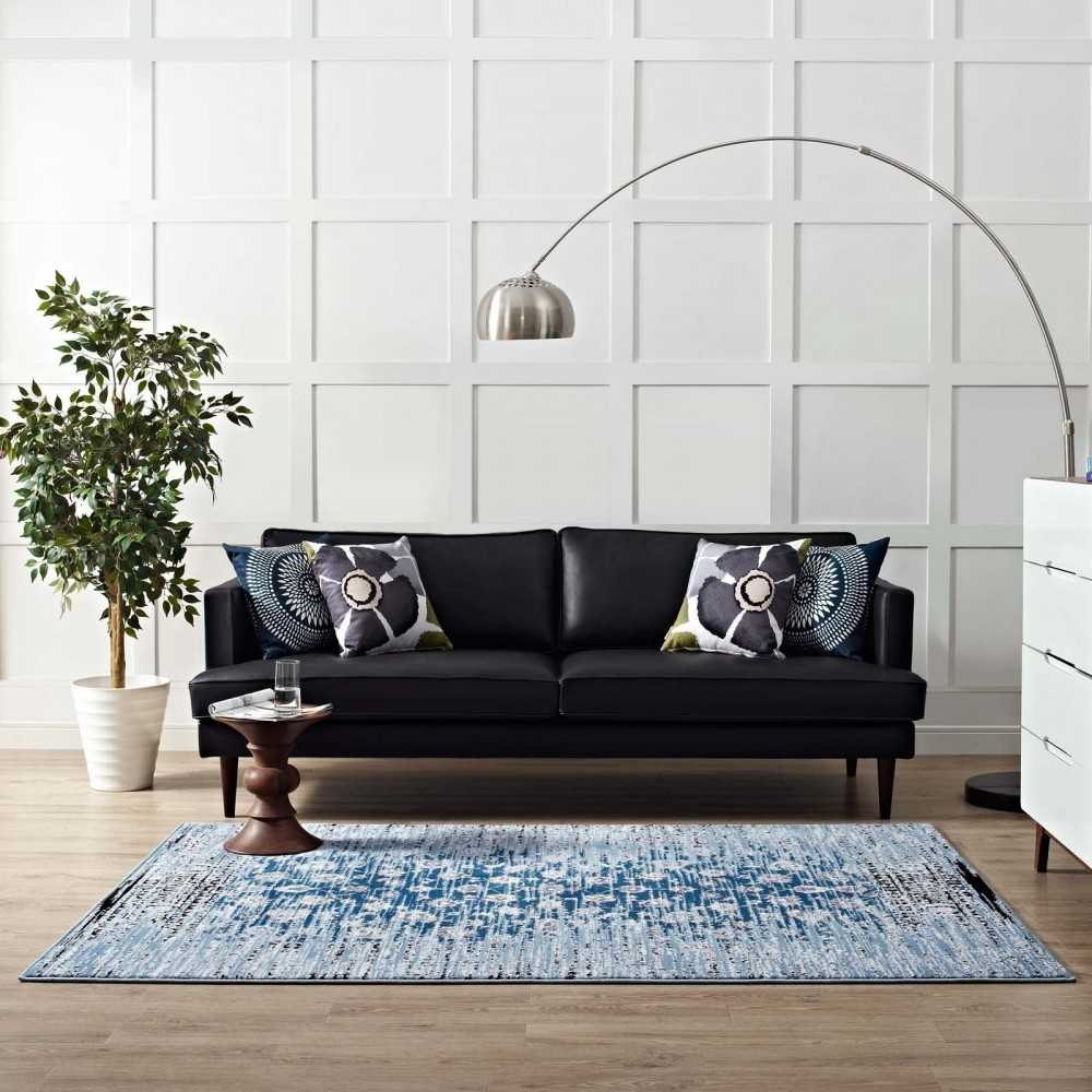 Chiara Distressed Floral Lattice Contemporary 8x10 Area Rug, Moroccan Blue