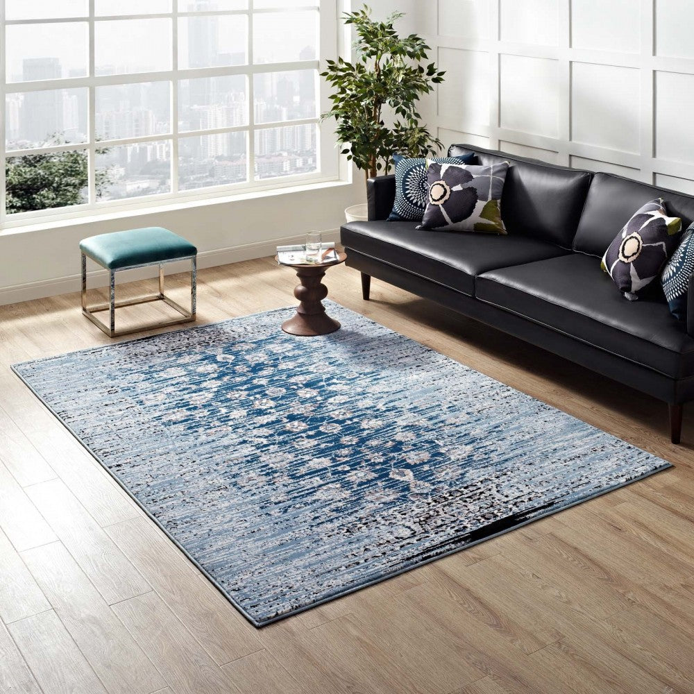 Chiara Distressed Floral Lattice Contemporary 8x10 Area Rug, Moroccan Blue